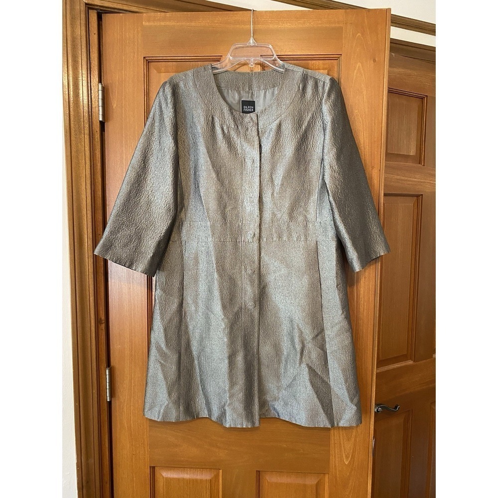 EILEEN FISHER Beige Neutral Crinkle 100% Silk MATRIX Coat Medium Lightweight